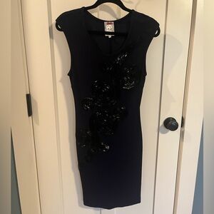 Yoana Baraschi navy knit dress with black beading XS